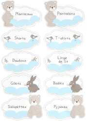 étiquettes personnalisées ourson, lapin et nuage