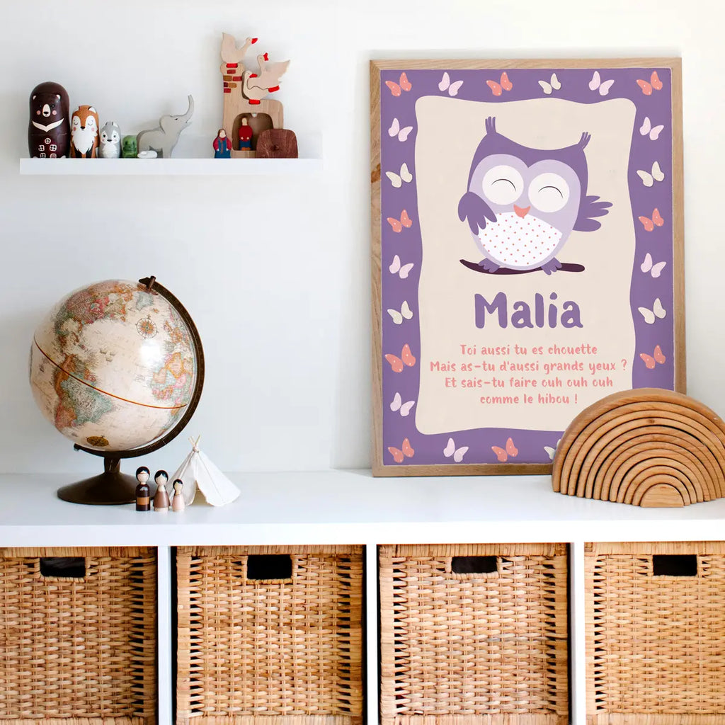 Affiche grand format thème chouette pour chambre de bébé