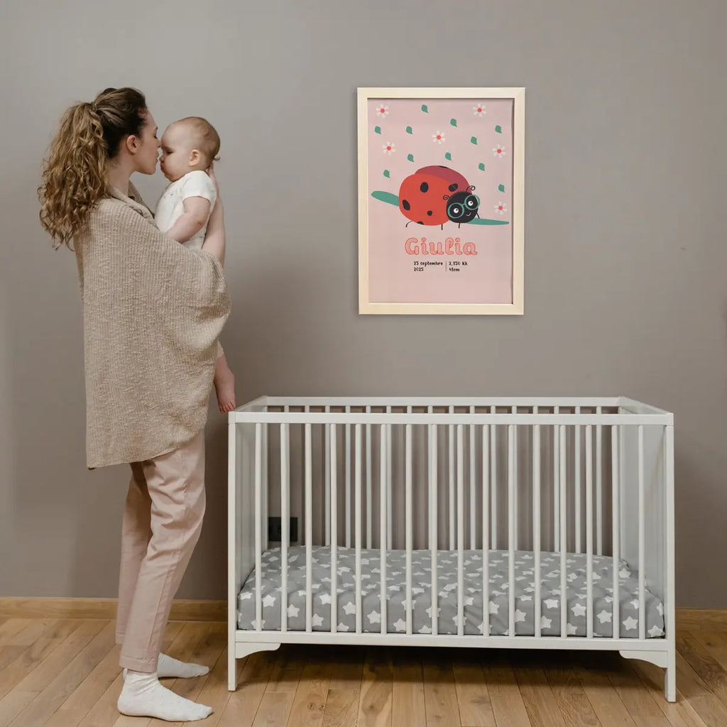 Affiche vintage coccinelle 40x60cm personnalisée avec infos de naissance