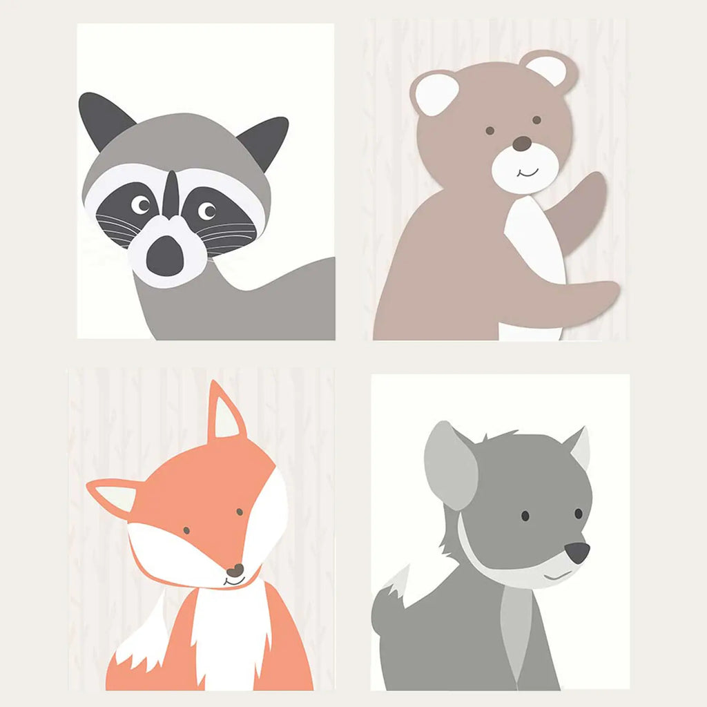 4 affiches des animaux de la forêt pour la chambre de bébé
