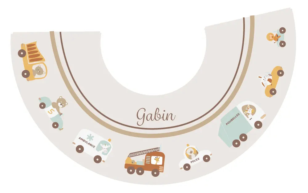 Abat-jour avec prénom de bébé sur le thème voitures et camions