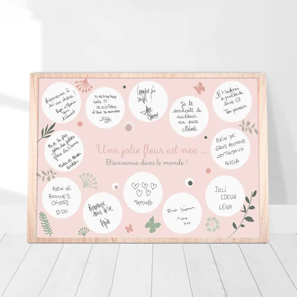 Affiche de naissance bohème personnalisée avec mots de bienvenue pour bébé