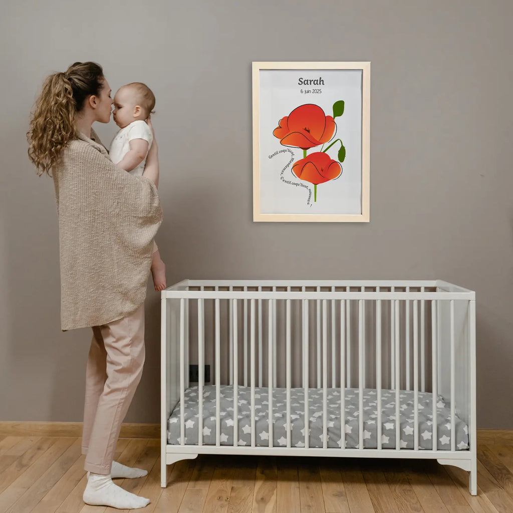 Affiche naissance thème coquelicot 40x60cm