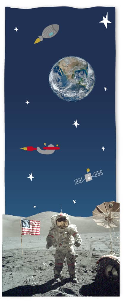 Lé de papier peint sur le thème de l'espace entre Terre et Lune