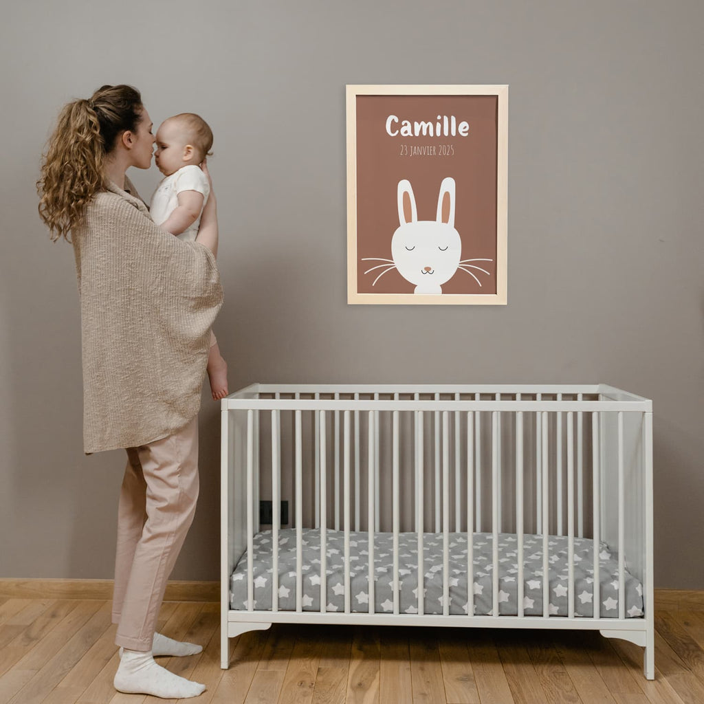 Affiche naissance 40x60cm lapin et mocha mousse
