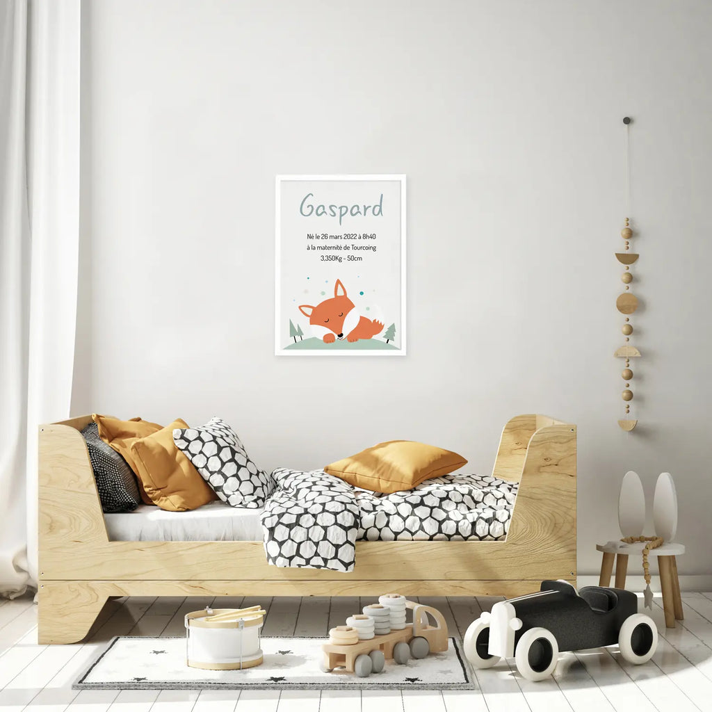 Affiche naissance grand format thème renard personnalisée
