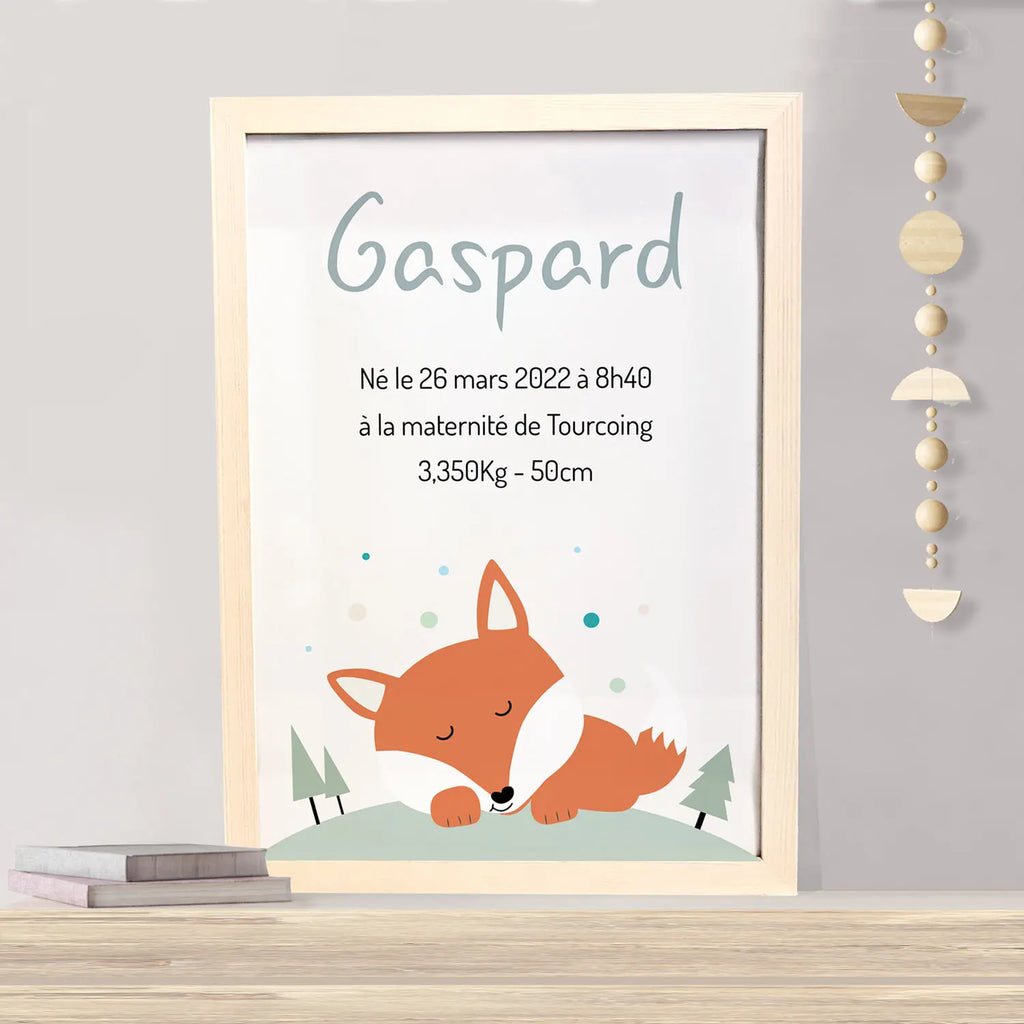 Affiche naissance personnalisée sur le thème renard