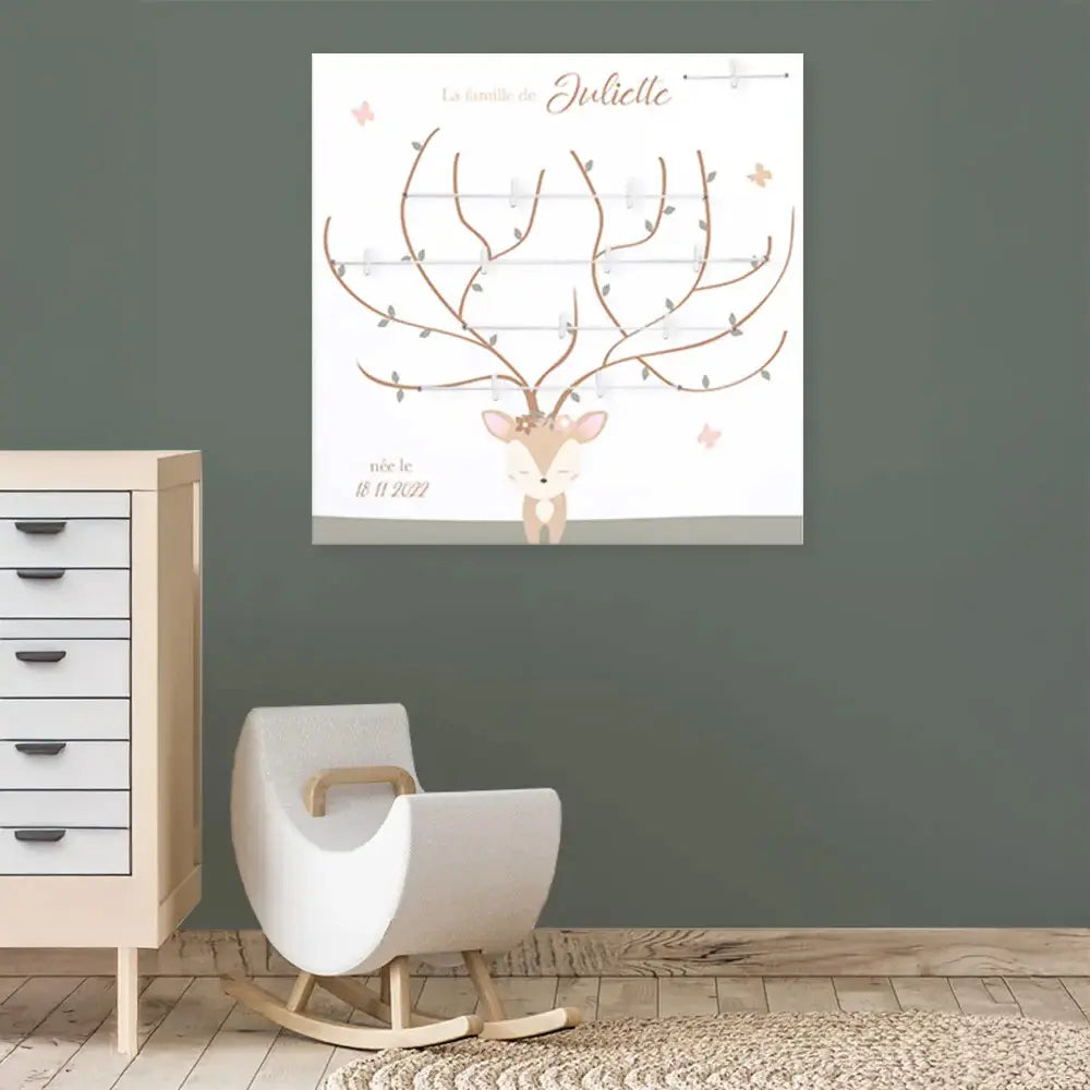 Un arbre généalogique enfant sur le thème biche pour chambre de bébé