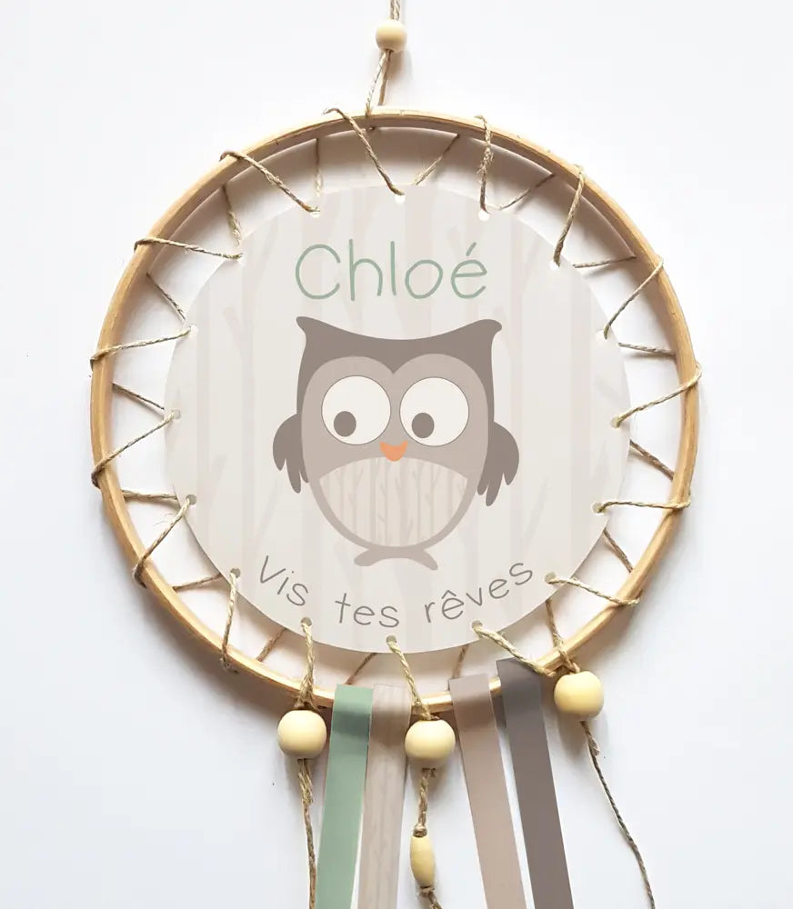 Attrape-rêves hibou forêt en DIY ou finalisé avec personnalisation prénom
