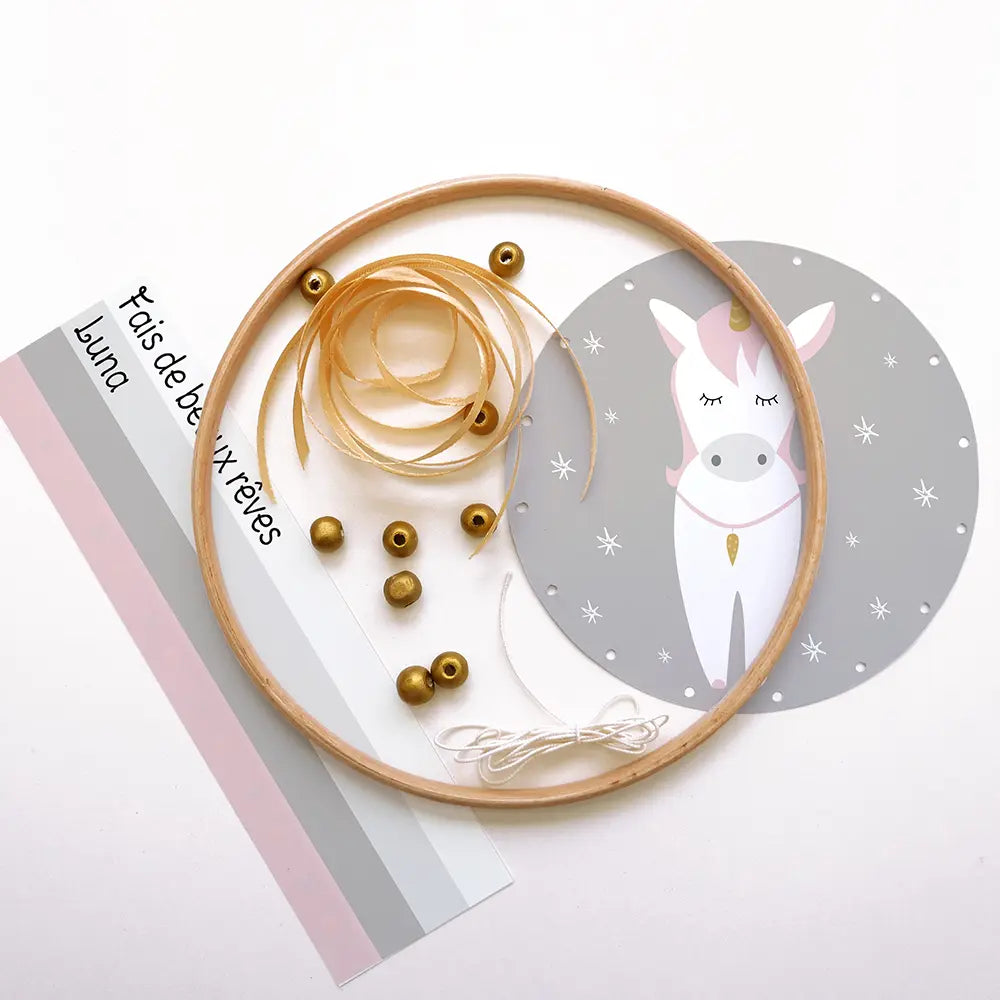 Kit pour fabriquer un capteur de rêve rose et gris