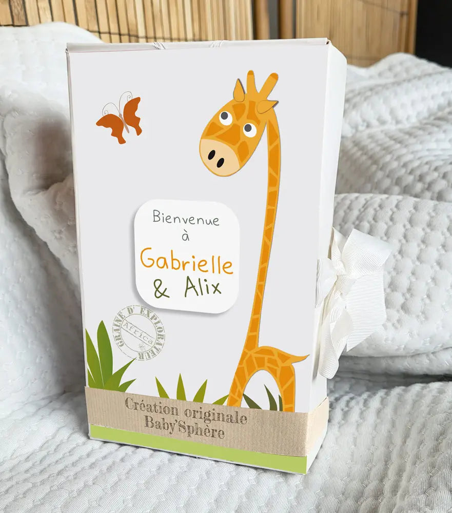 Coffret déco jumeaux personnalisé sur le thème savane