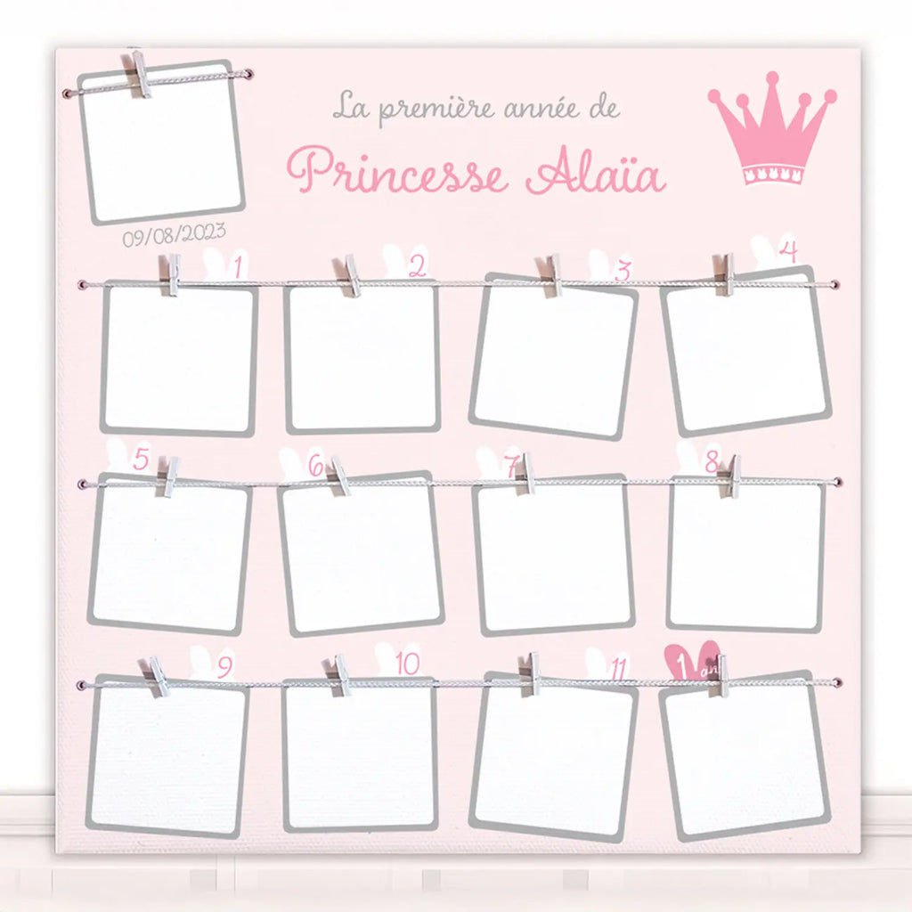 Cadre 12 mois prénom fille rose poudré