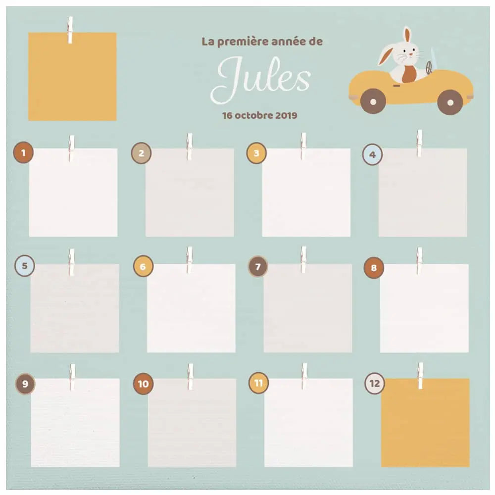 Tableau Photo Première Année Bébé - 12 Feuilles Bois - Cadre Souvenir Avec Cartes Étapes Mensuelles