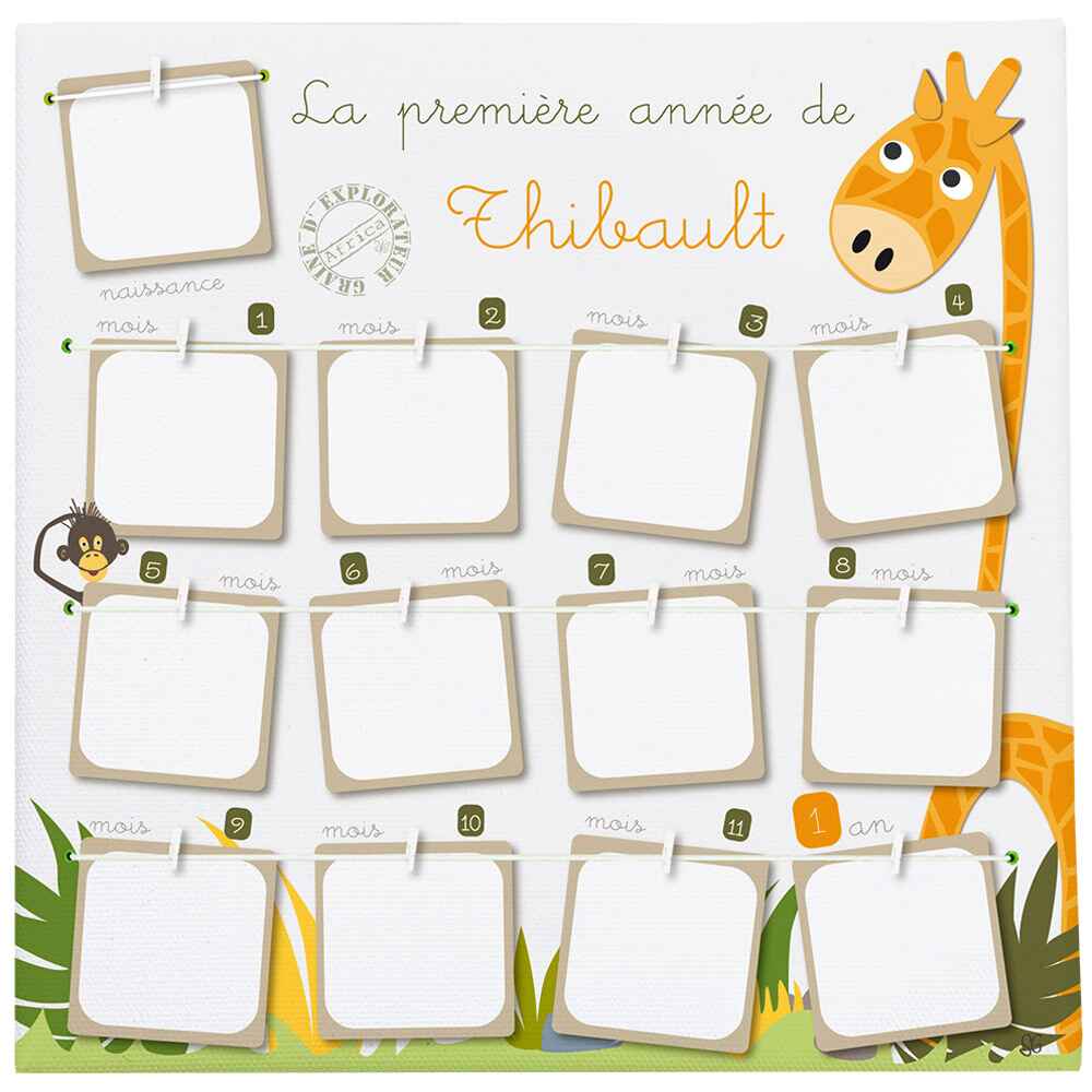Tableau 12 mois bébé girafe safari personnalisé