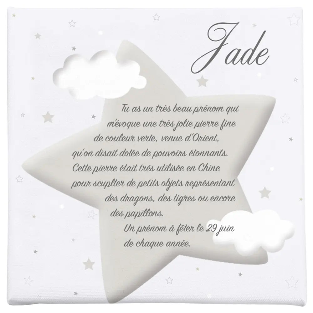 Cadre nuages & étoiles autour du prénom Jade