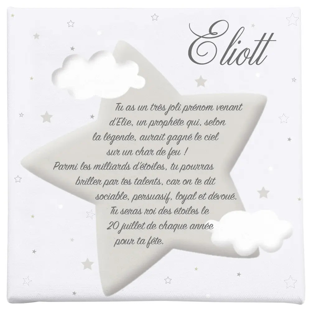 Toile nuages & étoiles autour du prénom Eliott