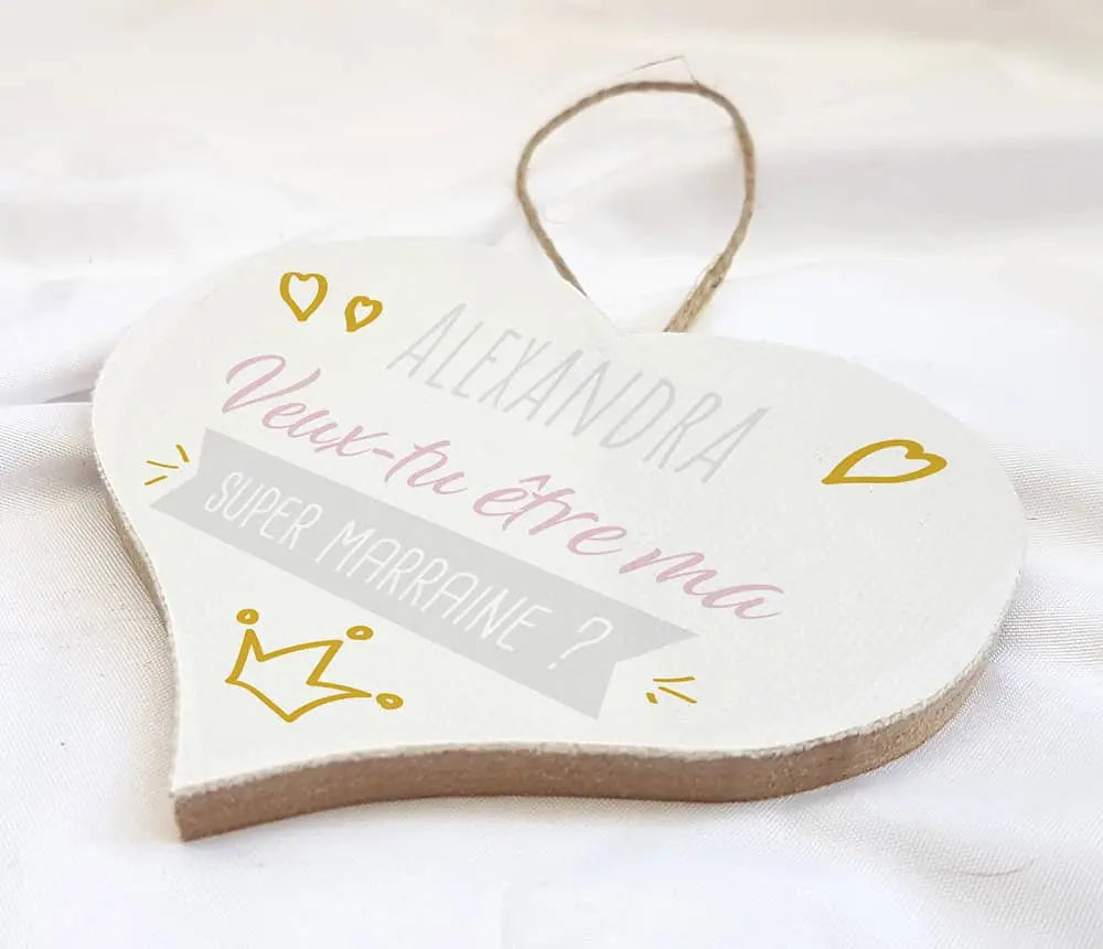 Petit cœur personnalisé marraine en toile imprimée, artisanat français