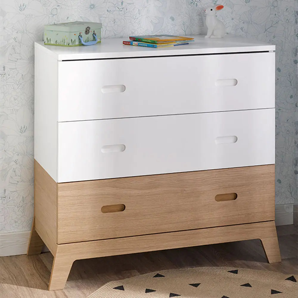 Commode 3 tiroir en blanc et chêne