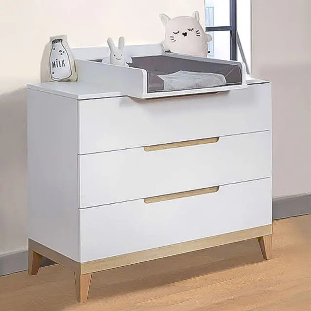 Commode blanche et bois NATURE avec plan à langer