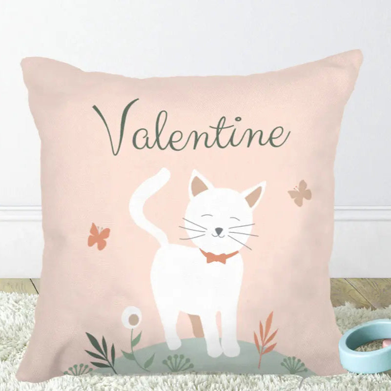 Coussin personnalisé et son petit chat bohème chic