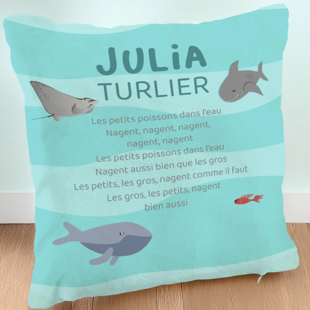 Coussin maternelle petits poissons avec nom et prénom de l'enfant