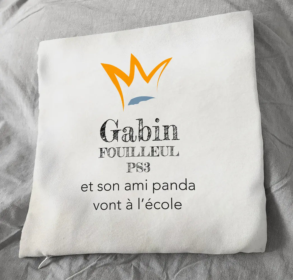 Coussin panda personnalisé avec nom, prénom et classe maternelle