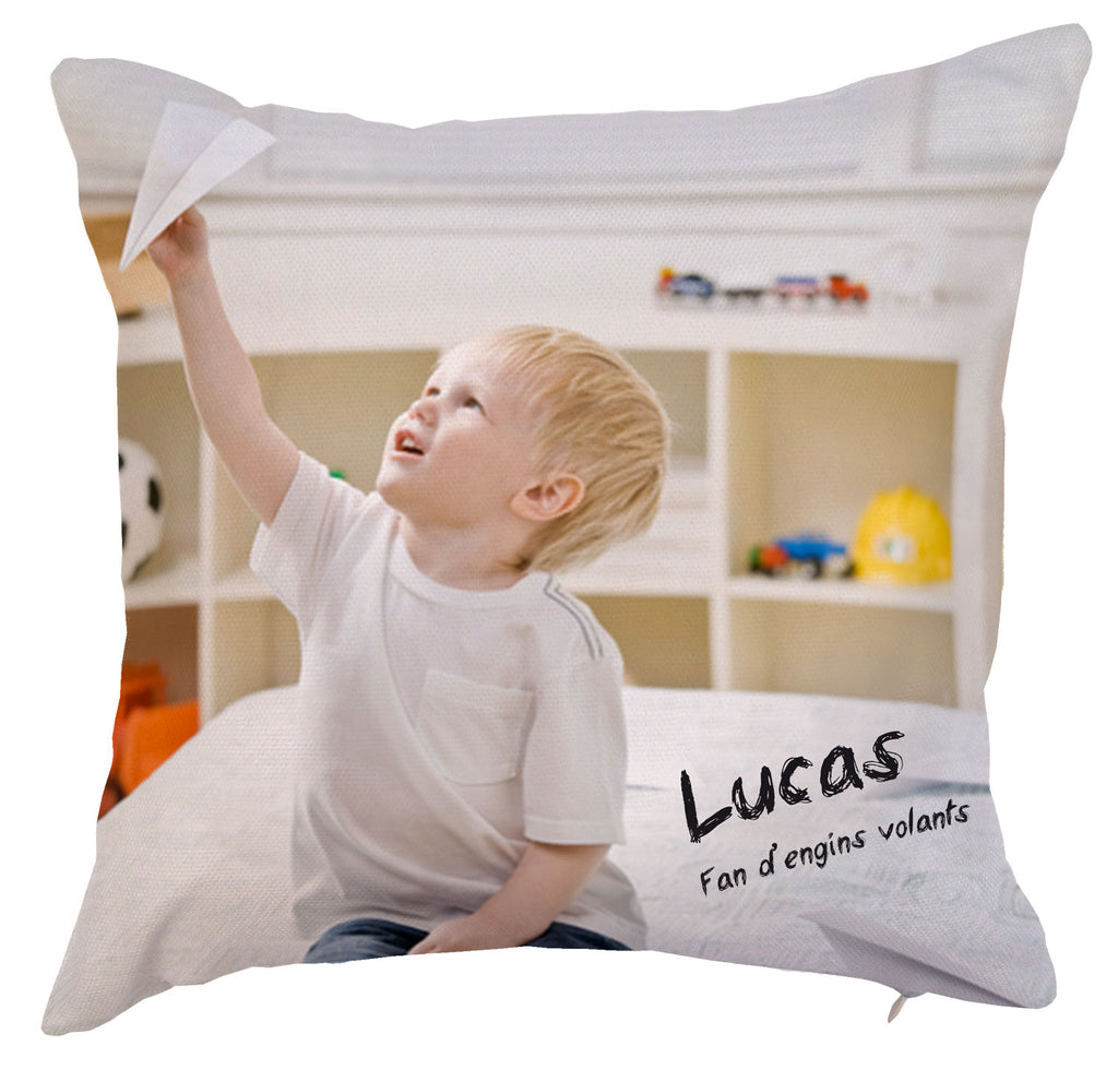 Coussin photo et texte avec une deuxième photo possible au dos