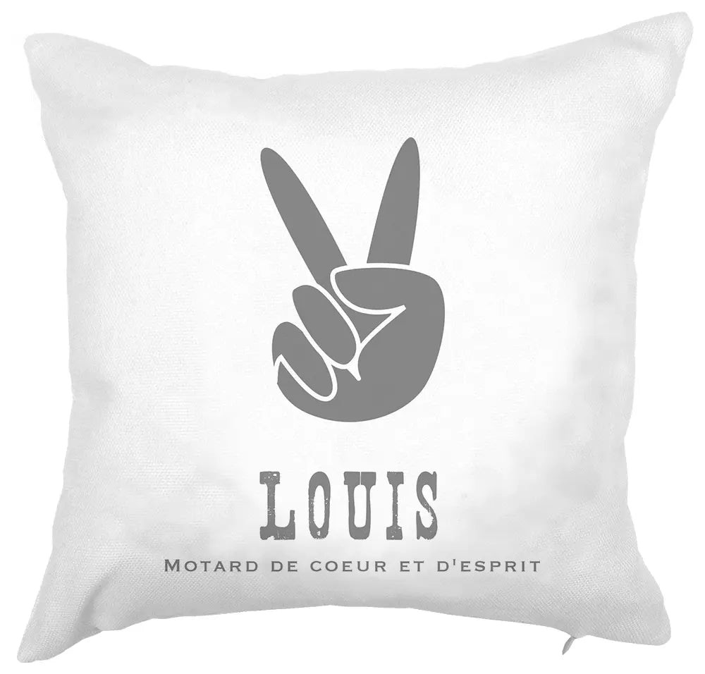Coussin prénom papa motard avec message personnalisé