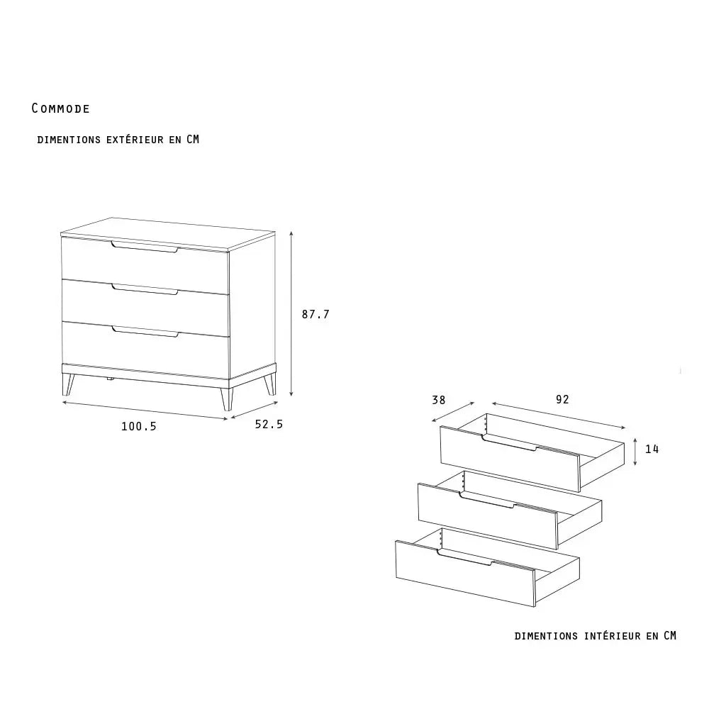 Dimensions détaillées commode bébé NATURE