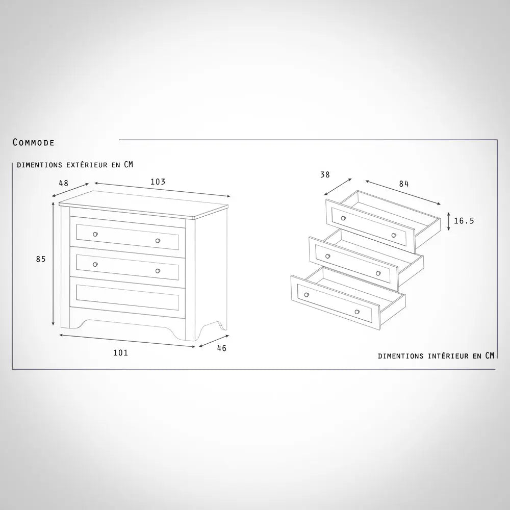 Dimensions commode style méridional SELECT