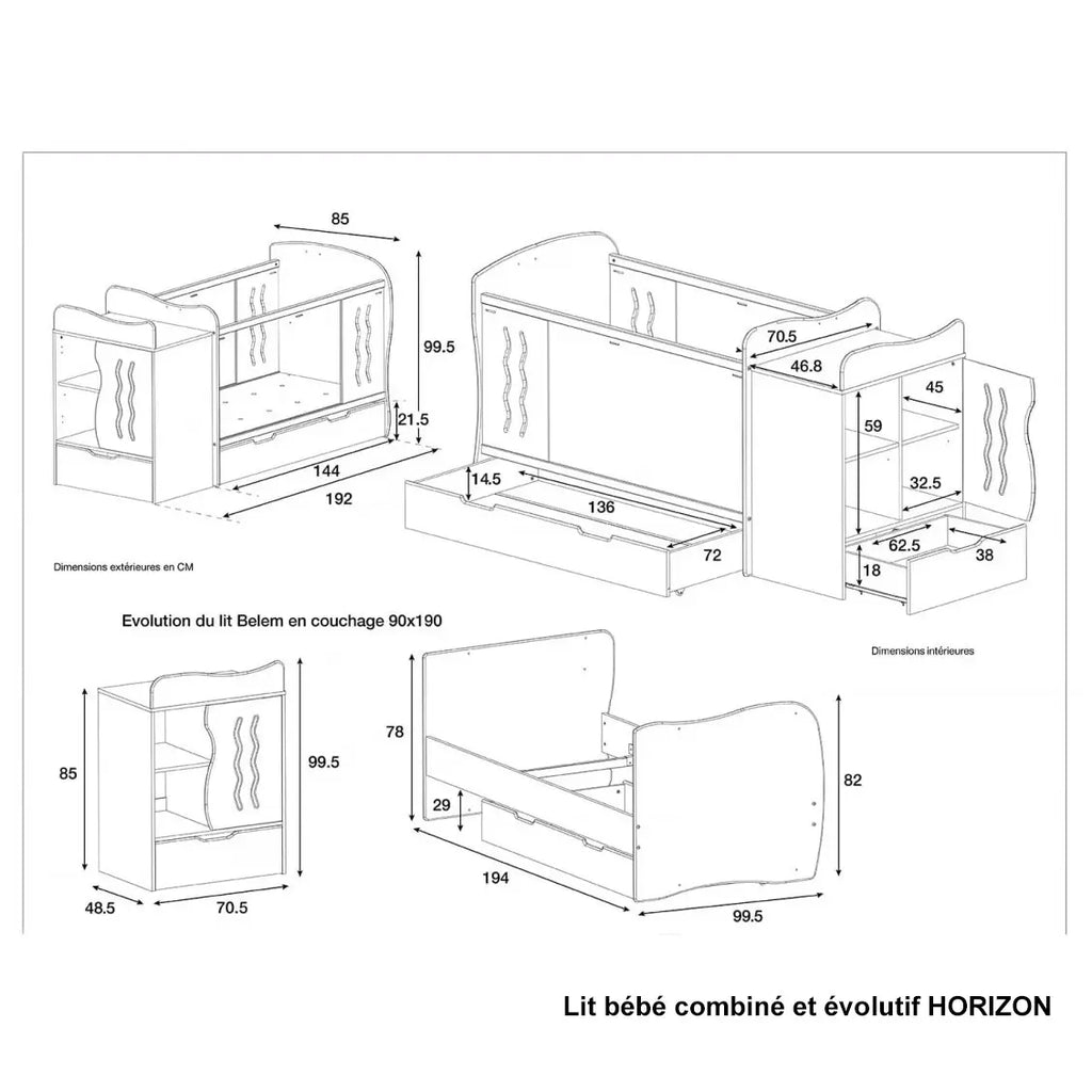 Retrouvez ici toutes les dimensions des lits bebe et enfant HORIZON