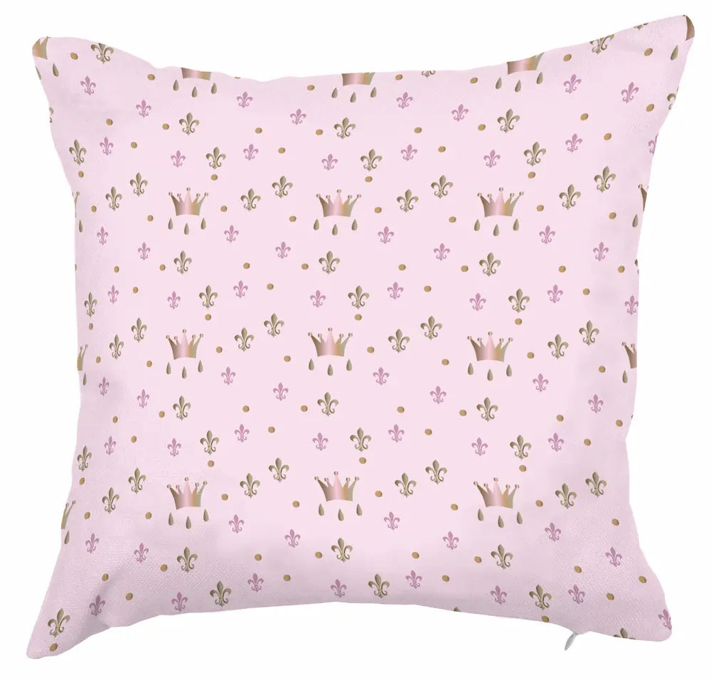 Motif royal au dos de ce coussin "il était une fois une histoire de princesse"