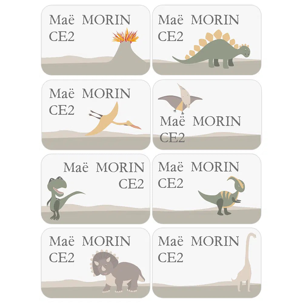 Étiquettes prénom personnalisées école thème dinosaures