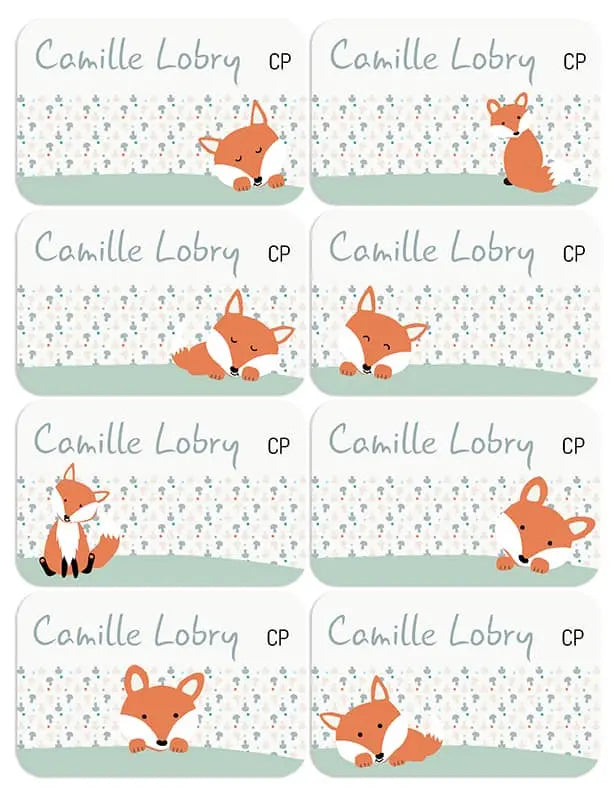 Etiquettes cahier thème renard