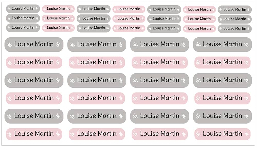 Petites étiquettes prénom à coller rose et grise