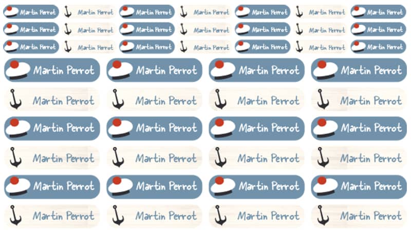 Etiquettes nom et prénom beret de marin et ancre de bateau