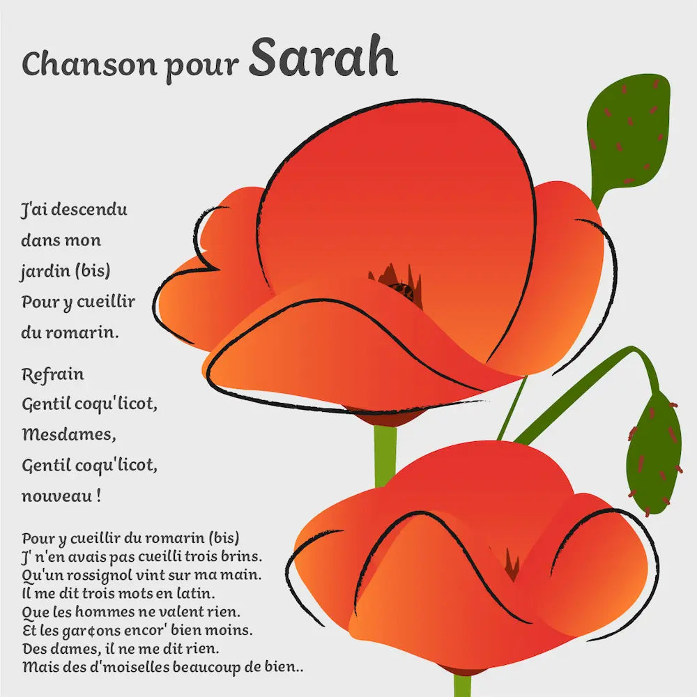Cadre personnalisé et chanson gentil coquelicot