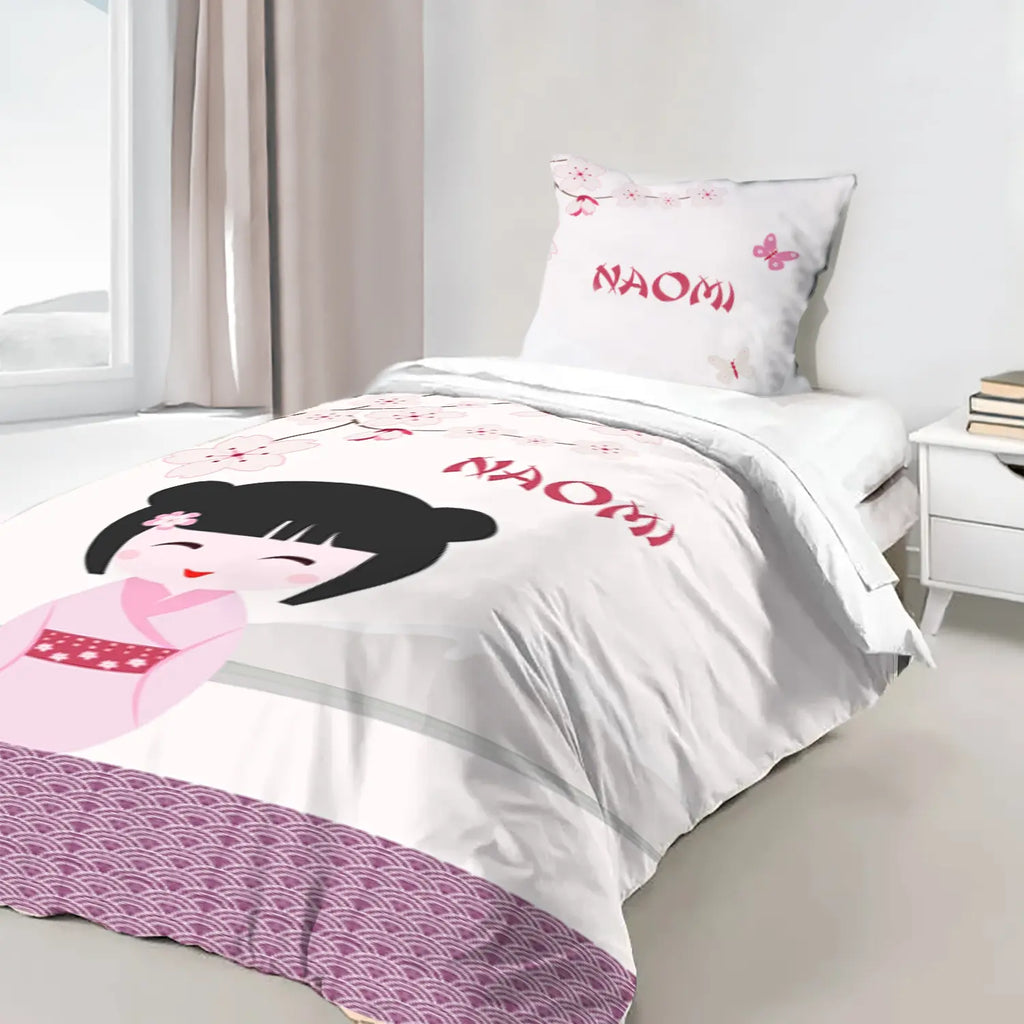 Housse de couette personnalisée poupée kokeshi