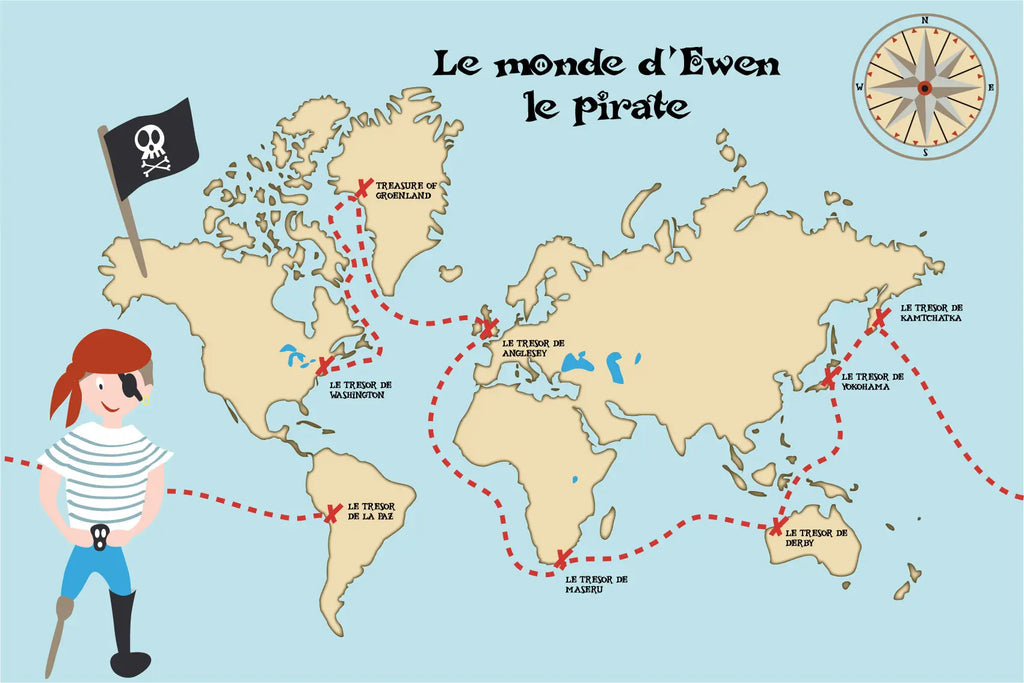 Carte au trésor mappemonde thème pirates