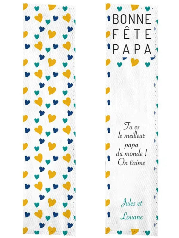 Marque page fête des pères coeurs jaune et bleu