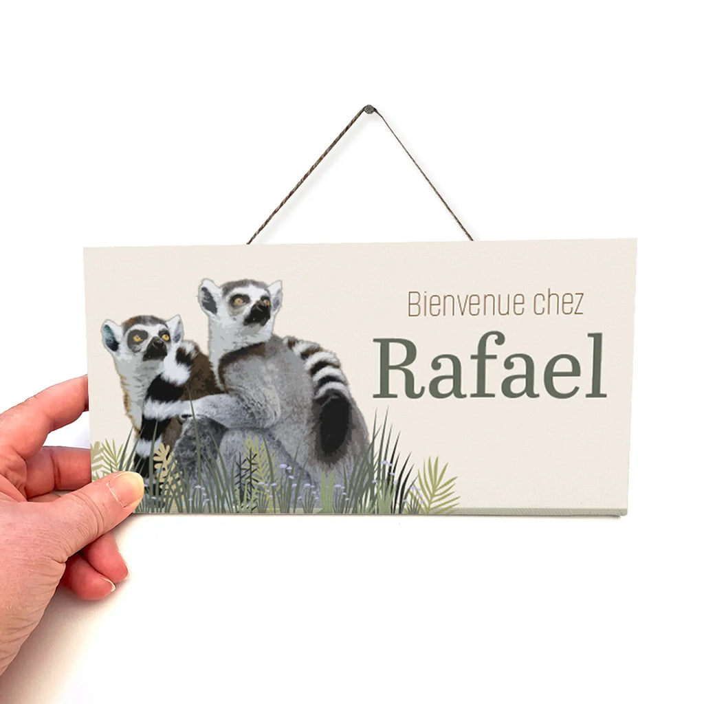 plaque prénom chambre bébé jungle en bois et toile