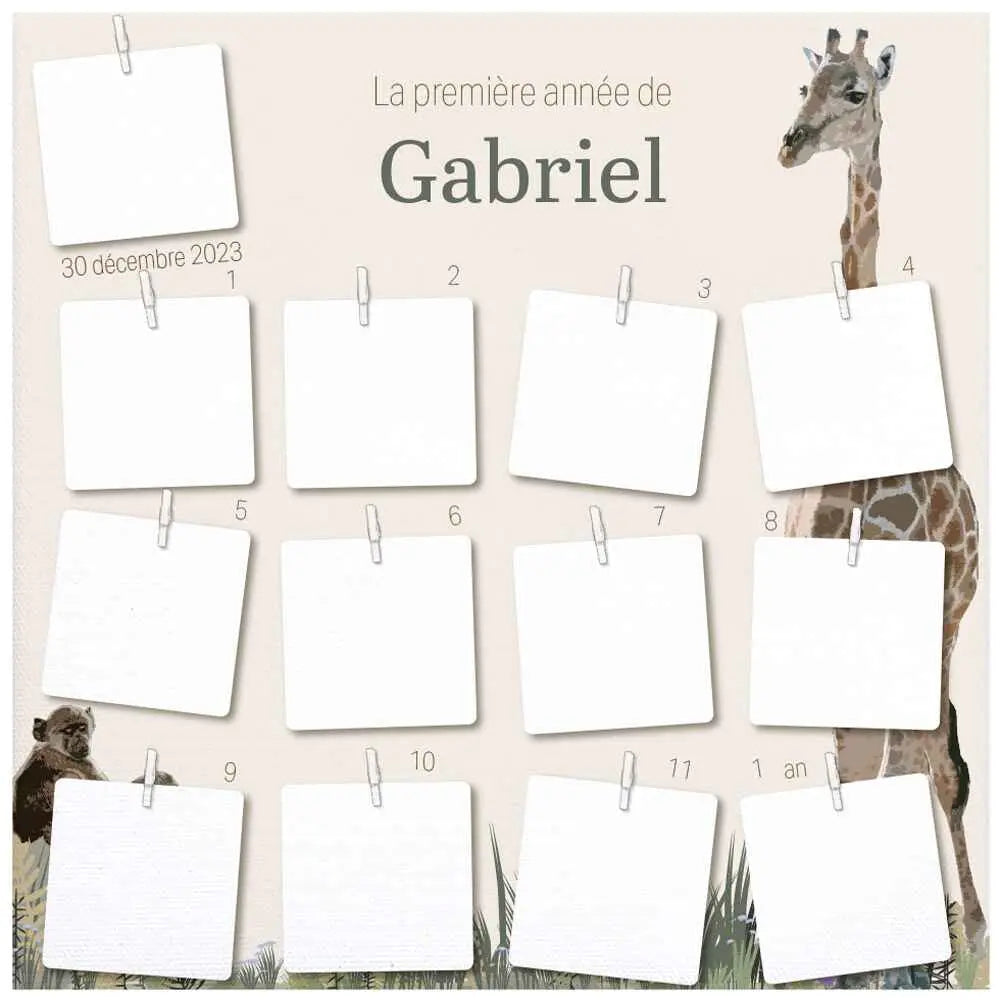 Cadre 12 mois jungle avec girafe