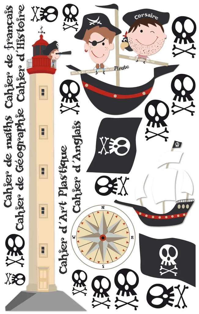 En option, planche stickers pirates pour décorer les cahiers