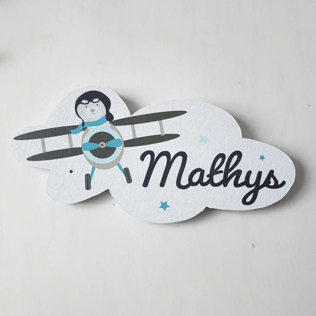 plaque de porte aviateur ourson nuage personnalisée