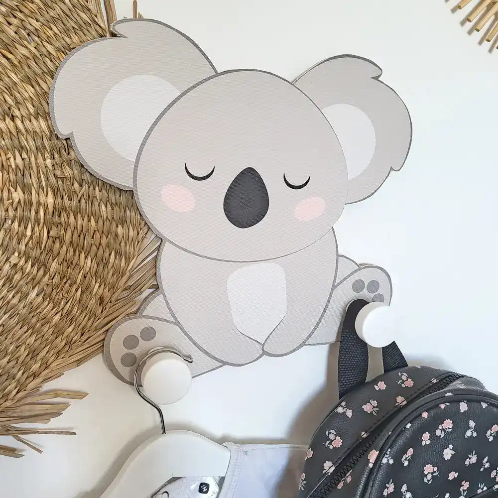Portemanteau enfant koala en bois et toile canvas – fabrication artisanale française