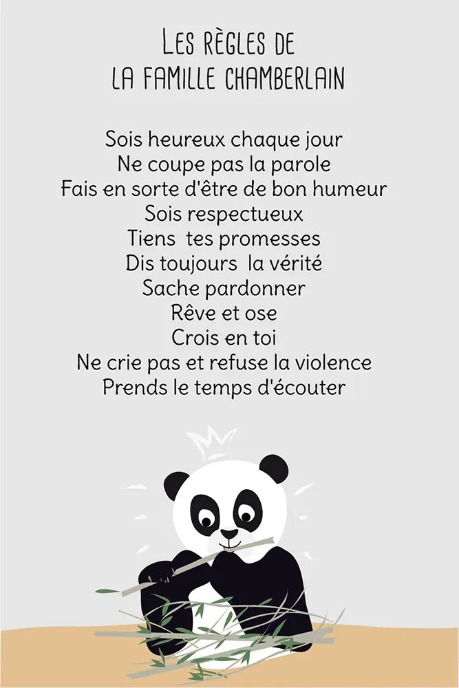 Règles de la maison personnalisables famille panda