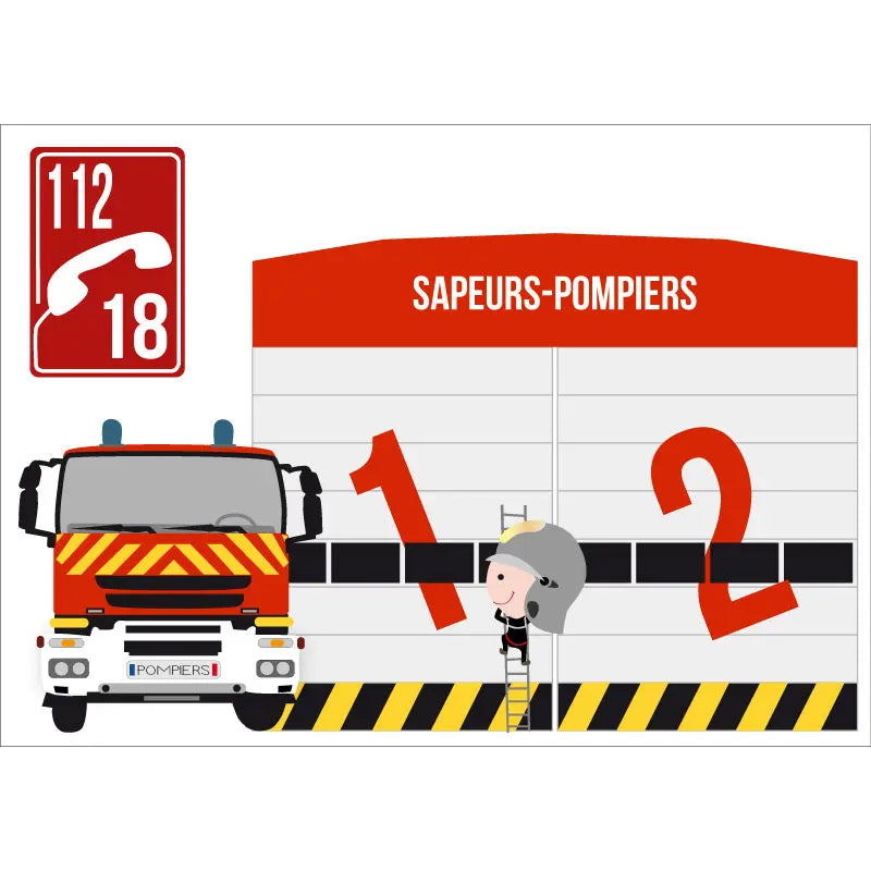 stickers muraux caserne et camions de pompier