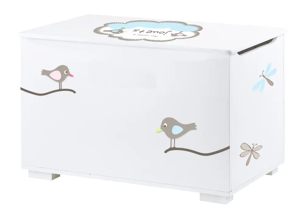 Stickers déco pour coffre à jouets enfant – oiseaux et papillons thème nuages