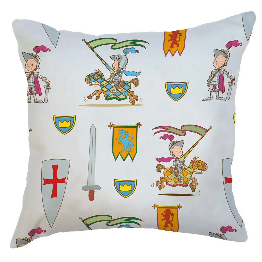 Taie d'oreiller avec chevaliers, armoiries, épées et écus