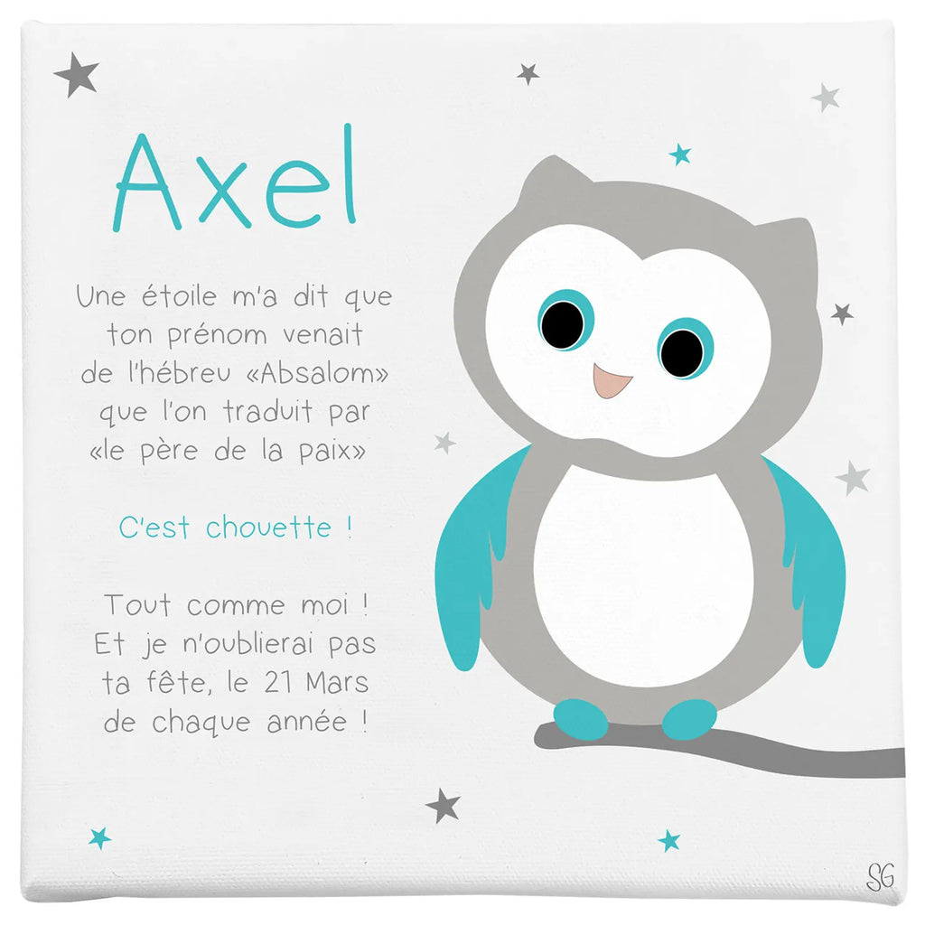 Toile hibou étoiles prénom Axel